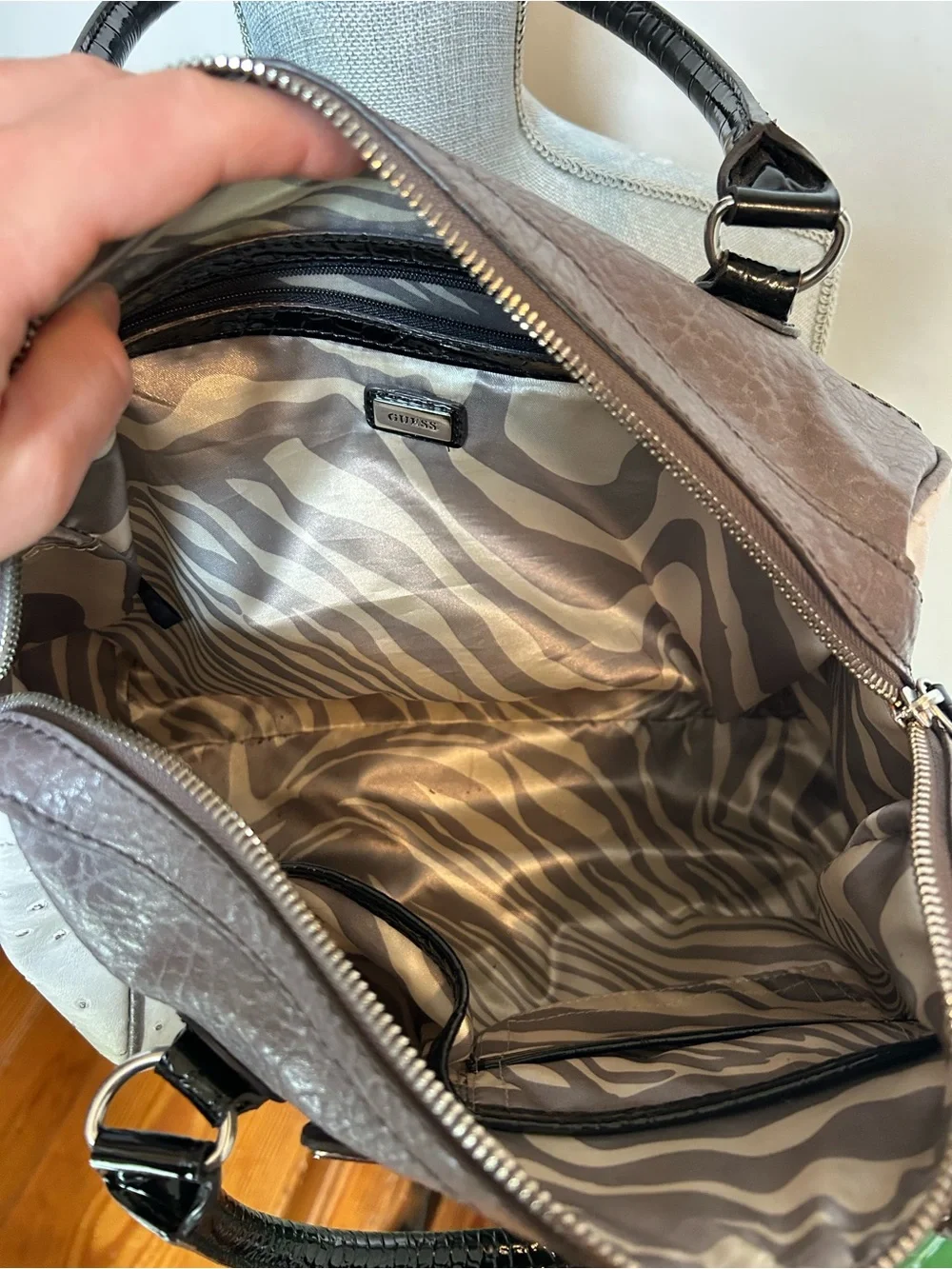 Guess Two-Tone Gray, Cream and Black Satchel Shoulder Bag